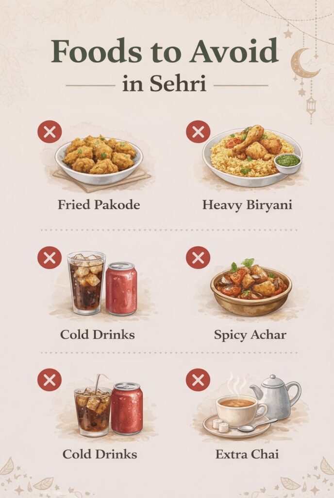 Foods to avoid in Ramadan sehri for acidity and gas